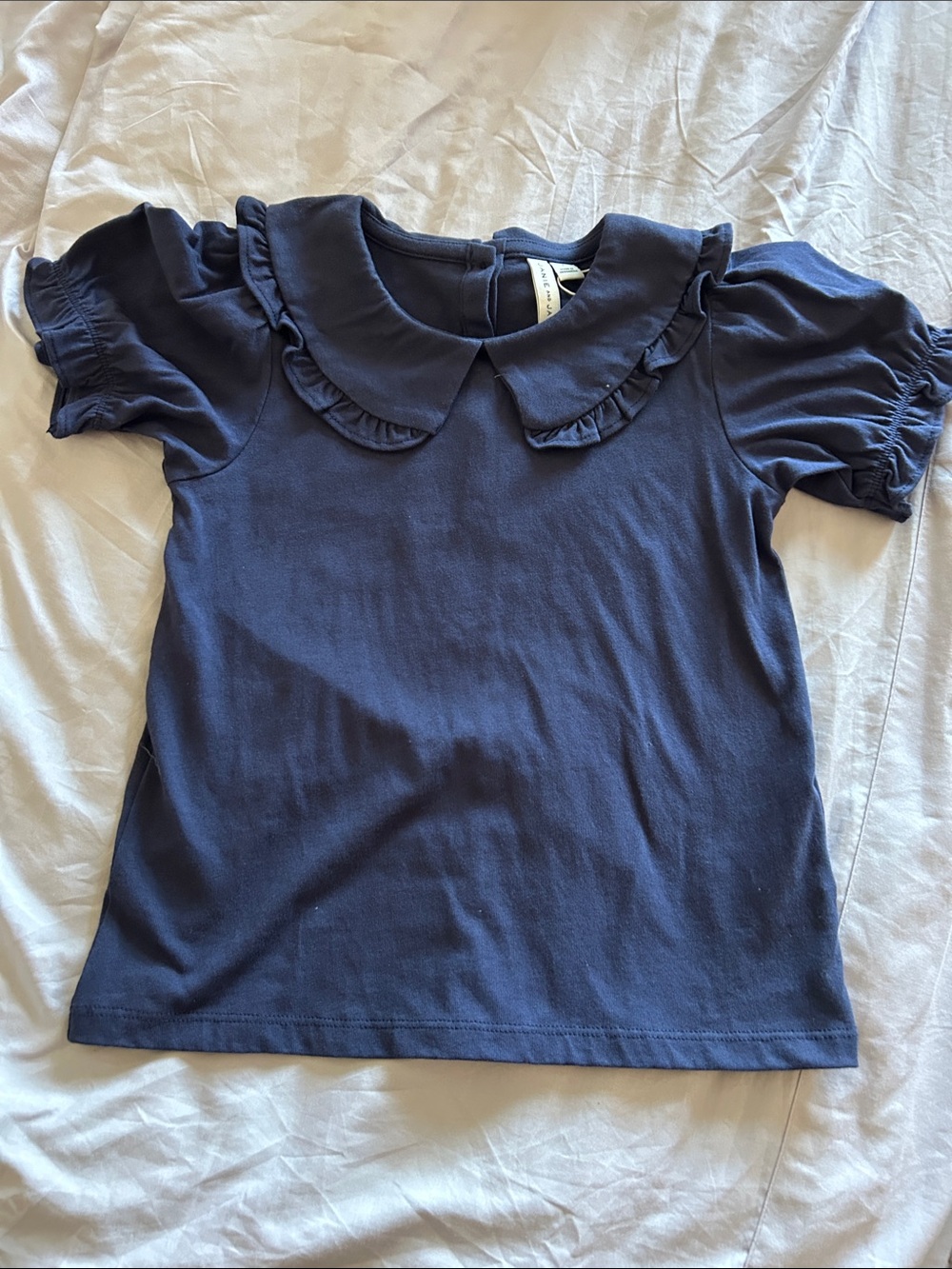 Janie and Jack Navy Ruffle Peter Pan Collar Top